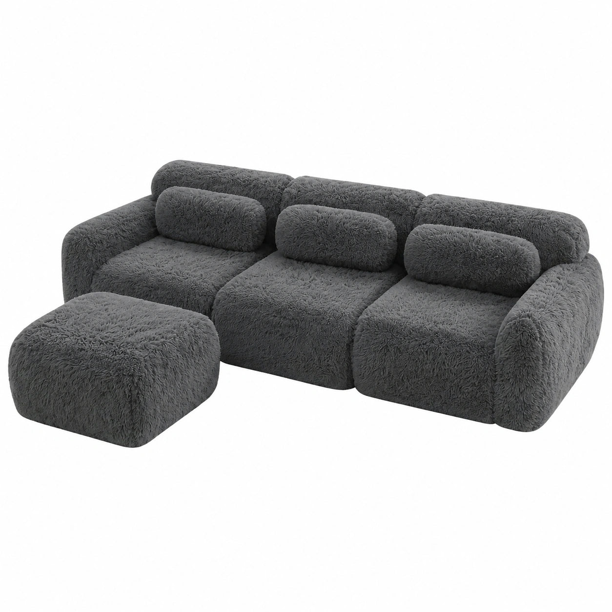 Modulares Ecksofa 4-Sitzer mit Ottomane, Plüsch Grau