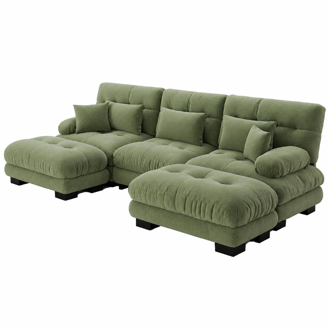 Großes modulare U-Sofa mit 3 Sitzen und 5 Kissen, modernes Wolkendesign, luxuriöses Eck- und Schlafsofa, Grün