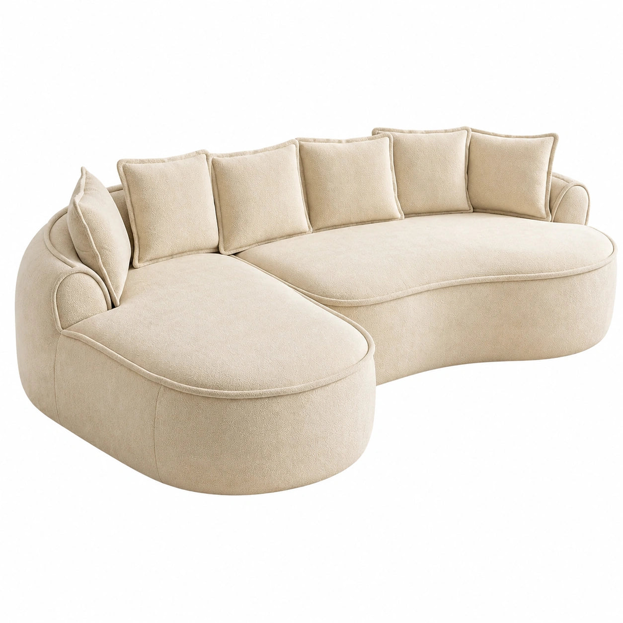 Modernes L-förmiges Modulsofa mit 6 Kissen, 252x164x67cm, Beige