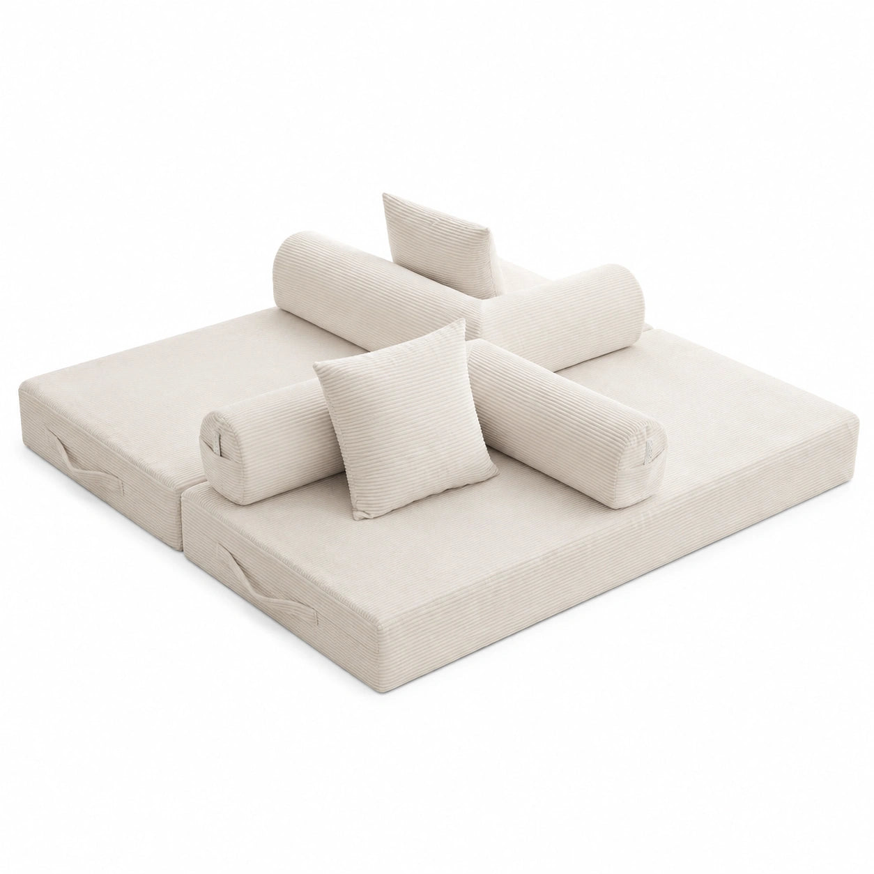 Sapgaks 3-Sitzer Verwandlungssofa mit Seitentaschen und Kissen, faltbar und kombinierbar, Beige