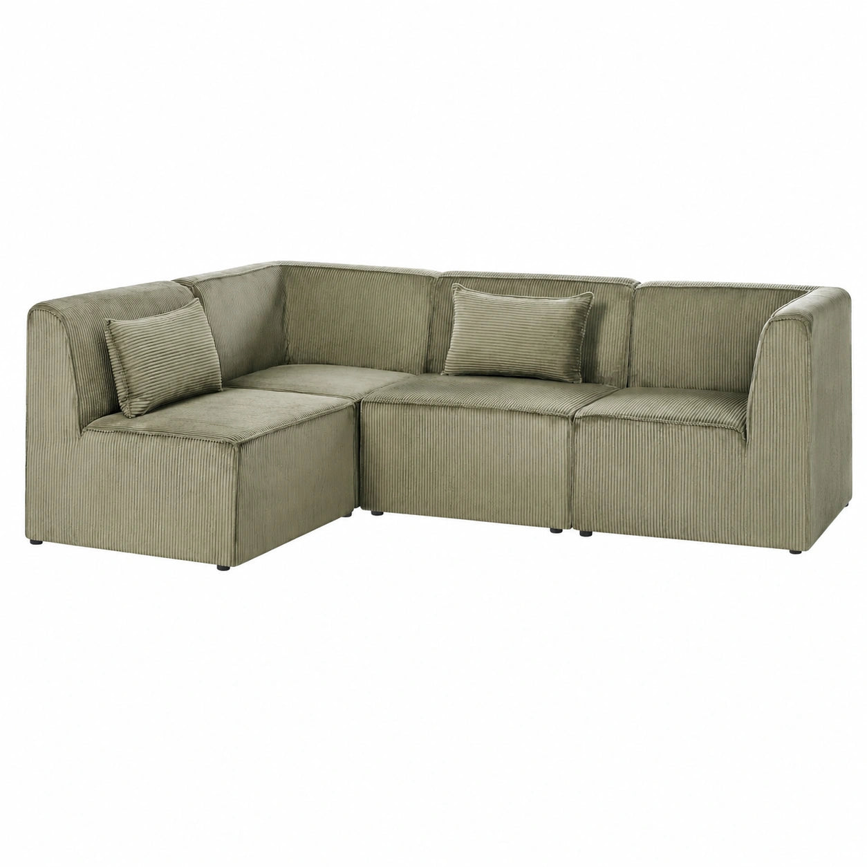 Modulares Ecksofa aus Cord in Grün, 4-Sitzer, modernes Design, rechtsseitig - Lemvig