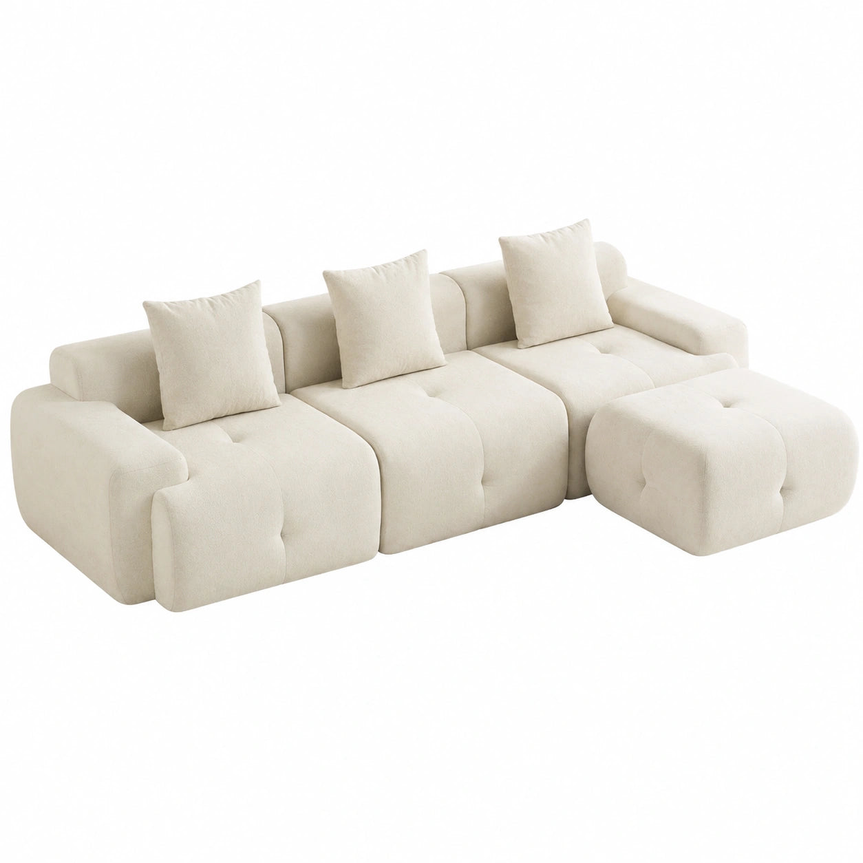 Modulares L-förmiges Sofa 264 cm, Ecksofa mit flexibler Ottomane, tiefer Sitzfläche & breiten Armlehnen, beige Cloud Couch ohne Montage für Wohnzimmer & Schlafzimmer