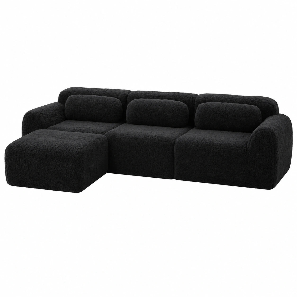 Modulares Ecksofa 4-Sitzer ohne Rahmen, Tiefes Sitzkissen, Plüsch, Schwarz