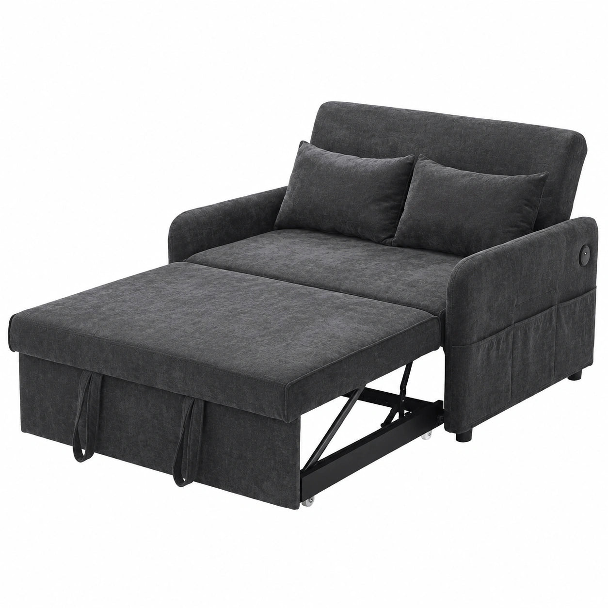 Elegantes Schlafsofa, verstellbar mit USB-Anschluss und Handyhalter, für Wohnzimmer & Heimkino, Farbe: Dunkelgrau