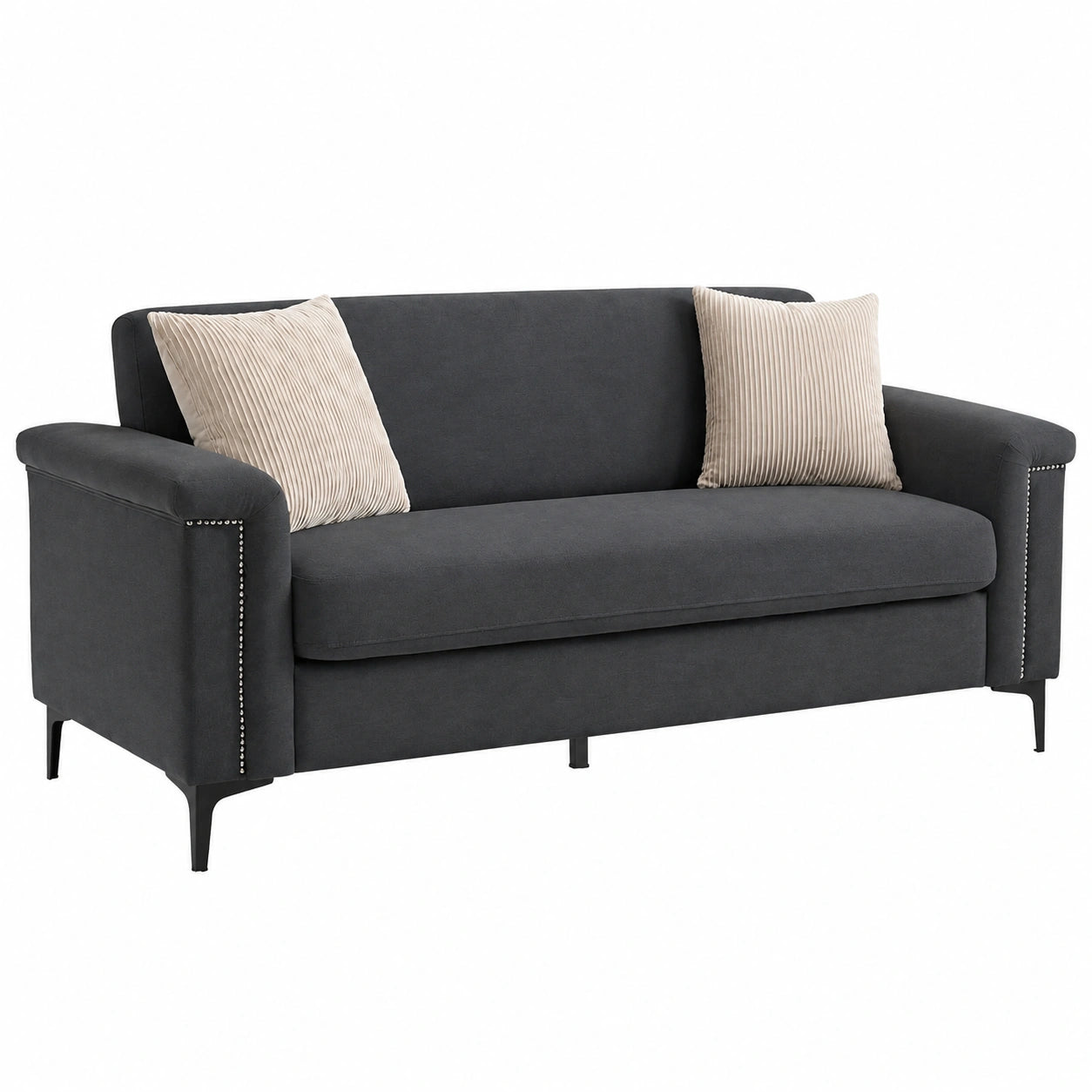 Ergonomisches Sofa mit Breiten Armlehnen und Stabilen Metallfüßen, Platzsparend in Dunkelgrau