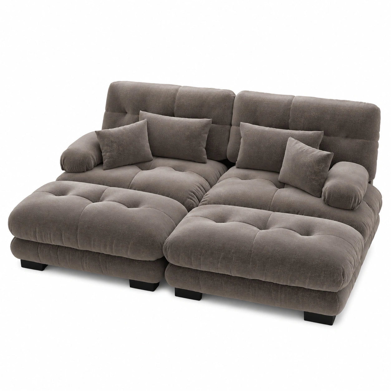 Modernes 2-Sitzer Wolkensofa mit Schlaffunktion, Luxuriöses Ecksofa inkl. 4 Kissen, 220x145x81 cm, Braun