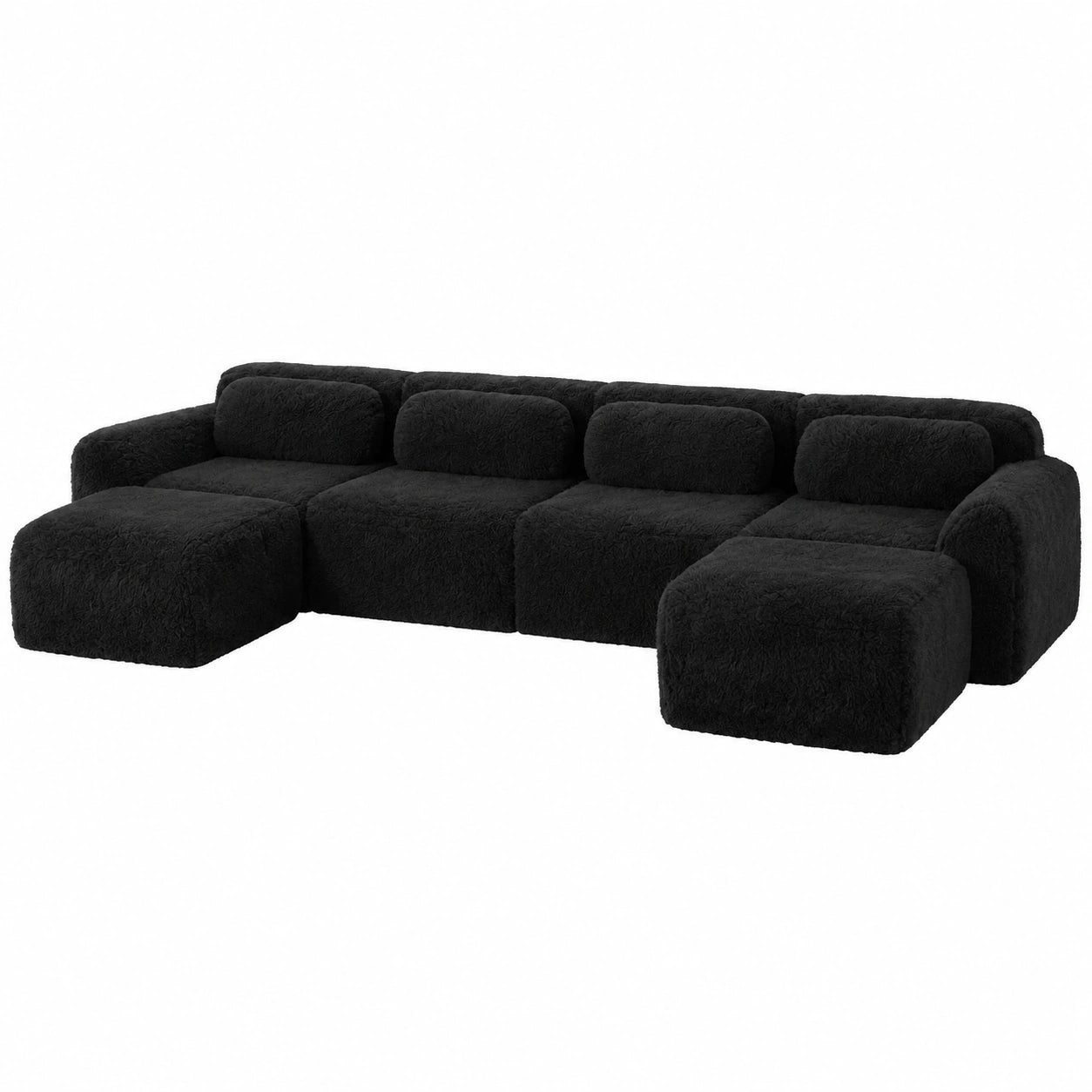 Modulares Ecksofa 4-Sitzer Kombinierbar Plüschbezug Ohne Montage Schwarz