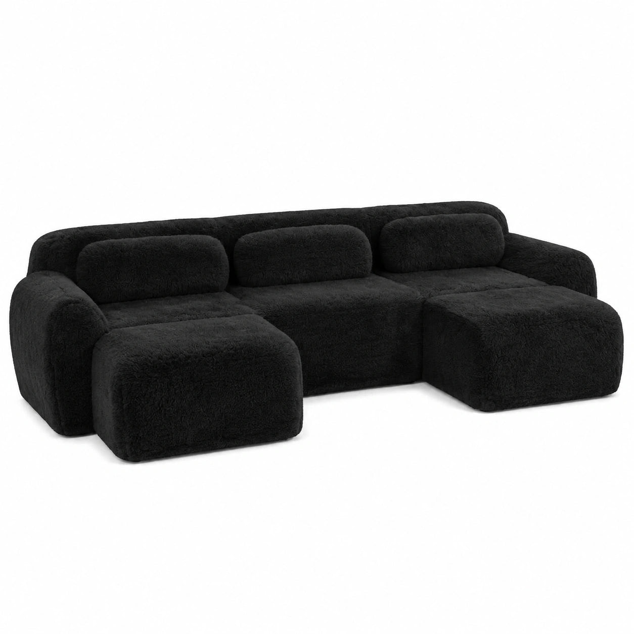 Modulares Ecksofa, vierteilig, U-Form, Plüsch, schwarz, ohne Montage
