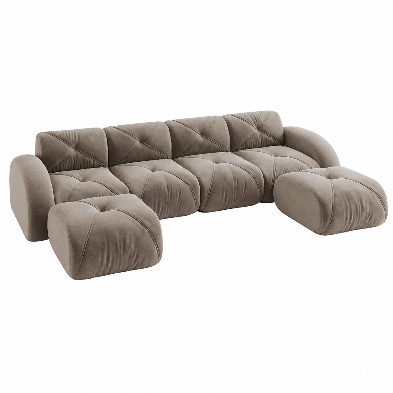 TIZZ U-förmiges 4-Sitzer Modulsofa-Set, Rahmenlos mit 2 Hockern, Bequemer Stoff, Rutschfest, Montagefrei, Wohnzimmer, Braun