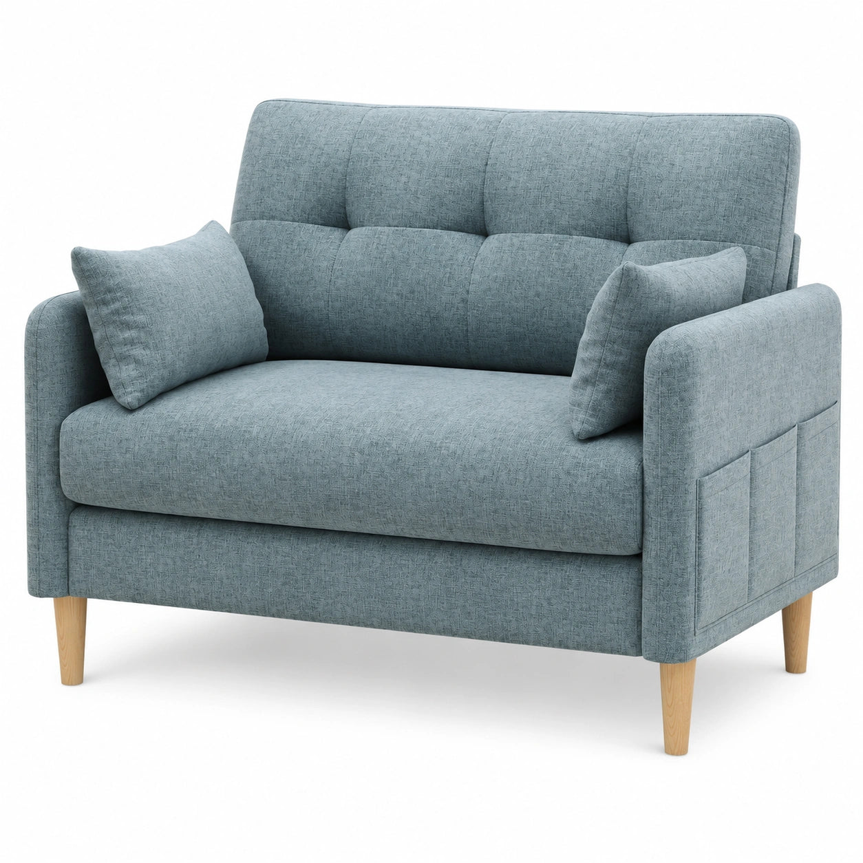Urhanherry 2-Sitzer Sofa mit Abnehmbaren Bezügen, Modernes Design mit Kissen und Seitentasche, Ideal für Büro und Wohnzimmer, Leichte Montage, Blau
