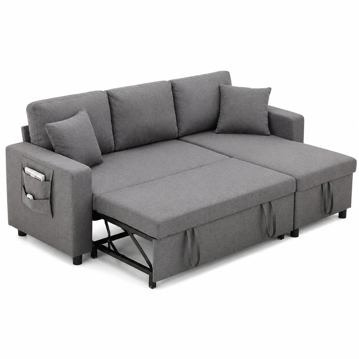 Modulares Schlafsofa mit Getränkehalter und Stauraum, L-förmig, modernes Design, links-rechts austauschbar, dunkelgrau
