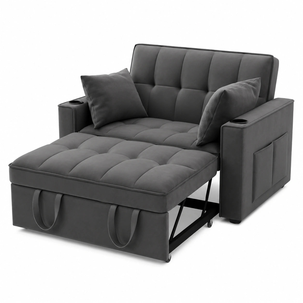 Sapgaks - Verstellbares 2-Sitzer Klappsofa mit Getränkehalter und Kissen, Schlafsofa Funktion