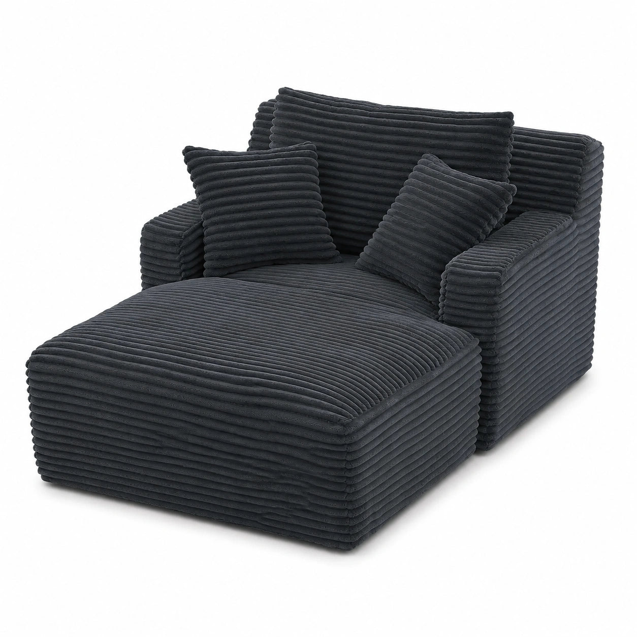 Bequemes Cord-Sofa mit Chaiselongue, Sofortgebrauch, Dunkelgrau