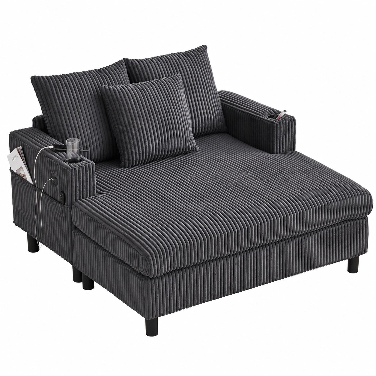 Multifunktionales Schlafsofa mit LED und USB, Dunkelgrau, mit Getränkehaltern