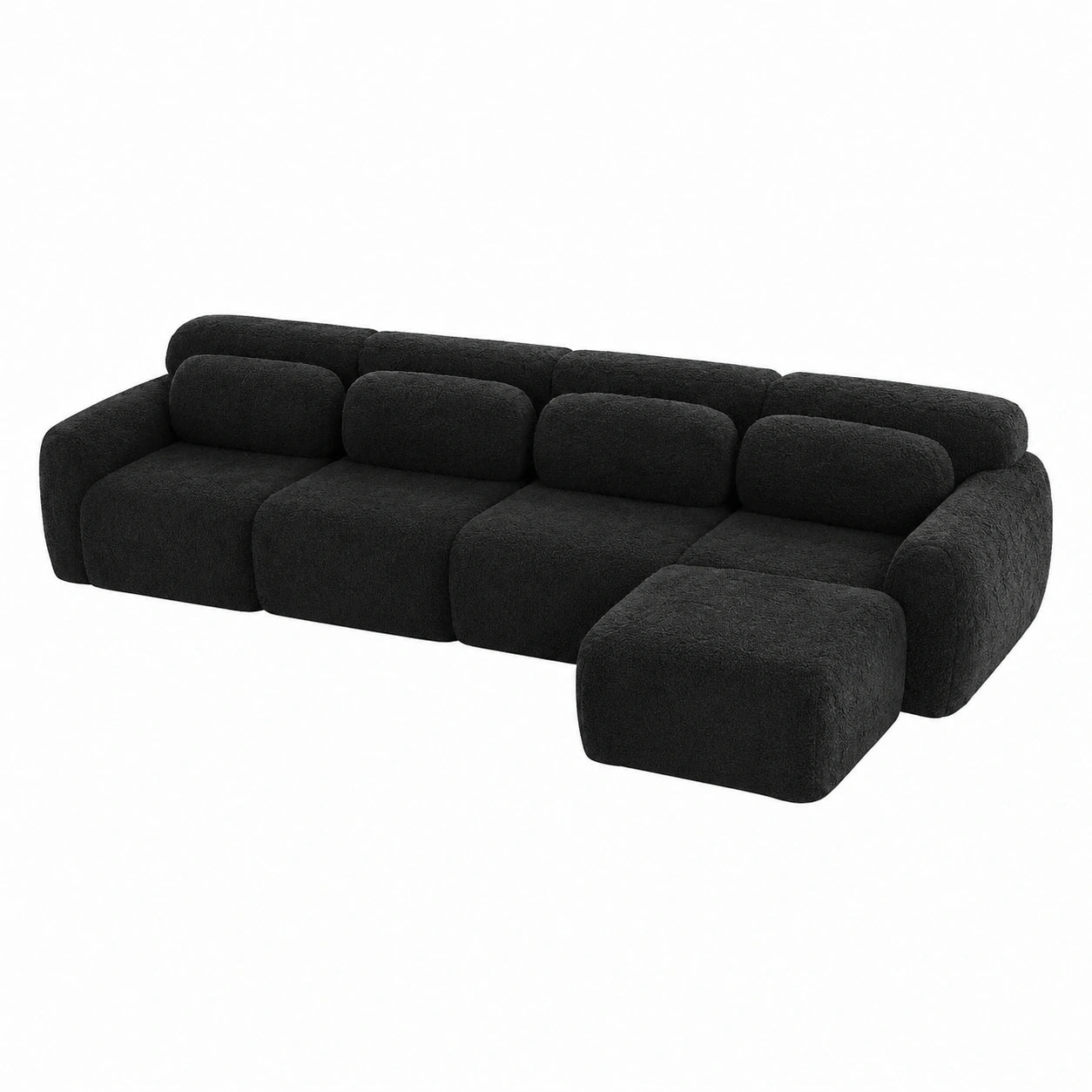 Modernes modulares U-Sofa ohne Montage, kombinierbar, mit Kissen, hoher Elastizität, Plüschstoff, für Wohnzimmer (Schwarz)