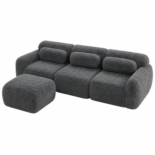 Modulares Ecksofa 4-Sitzer mit Ottomane, Plüsch Grau