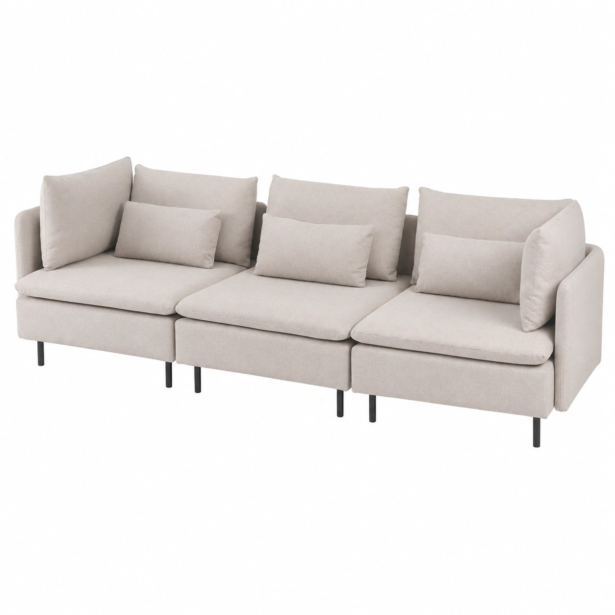 Modulares 3-Sitzer Stoffsofa Beige mit Schmalen Armlehnen – Modernes Design
