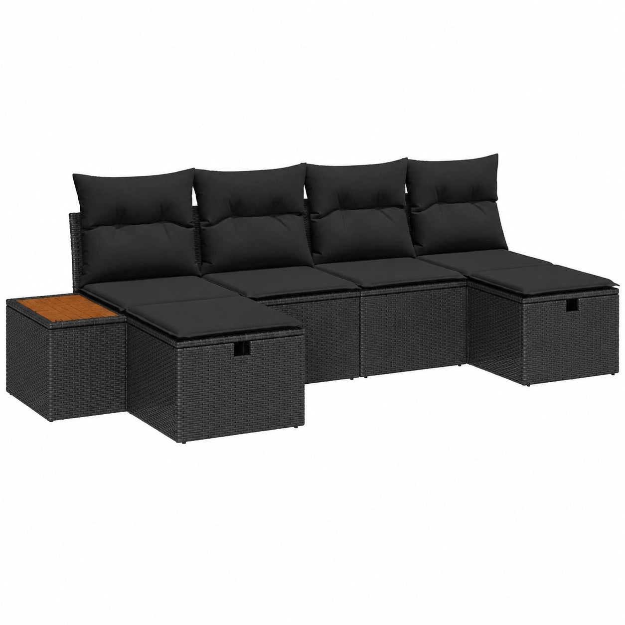 6-teiliges Garten-Loungeset aus schwarzem Polyrattan, wetterfeste Terrasse- und Balkonsofa mit Stauraum, 55x62x69 cm, ideal für Frühling und Sommer