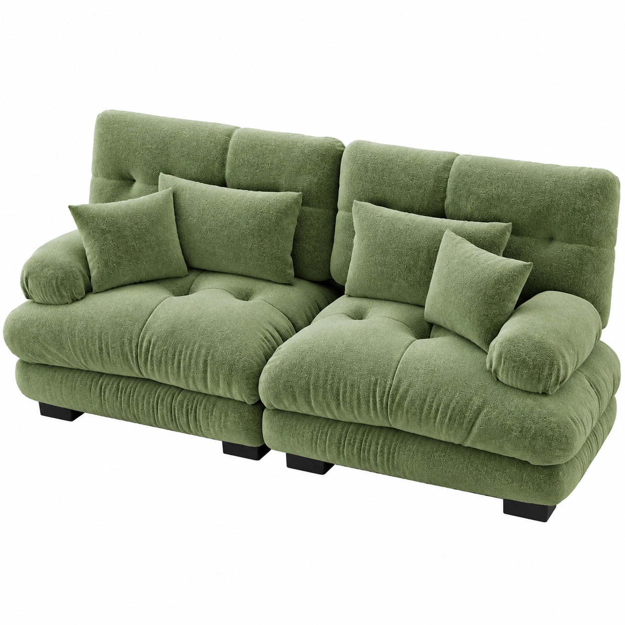 Modernes Modul-Sofa für Wohnzimmer, 2-Sitzer Schlafsofa mit 4 Kissen, Ecksofa, 220x77x81cm, Grün