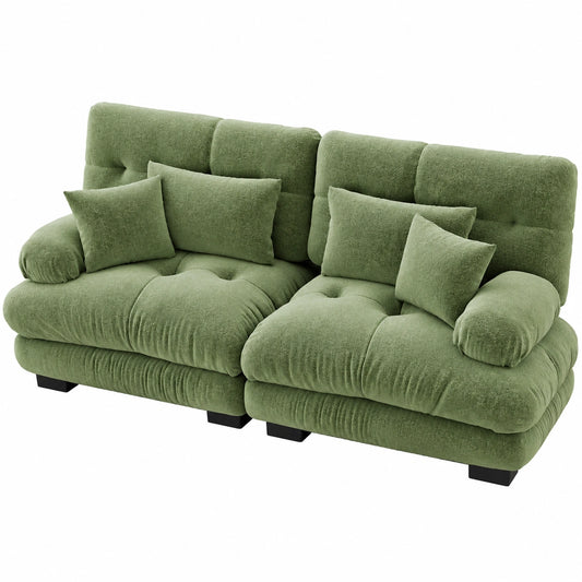 Modernes Modul-Sofa für Wohnzimmer, 2-Sitzer Schlafsofa mit 4 Kissen, Ecksofa, 220x77x81cm, Grün