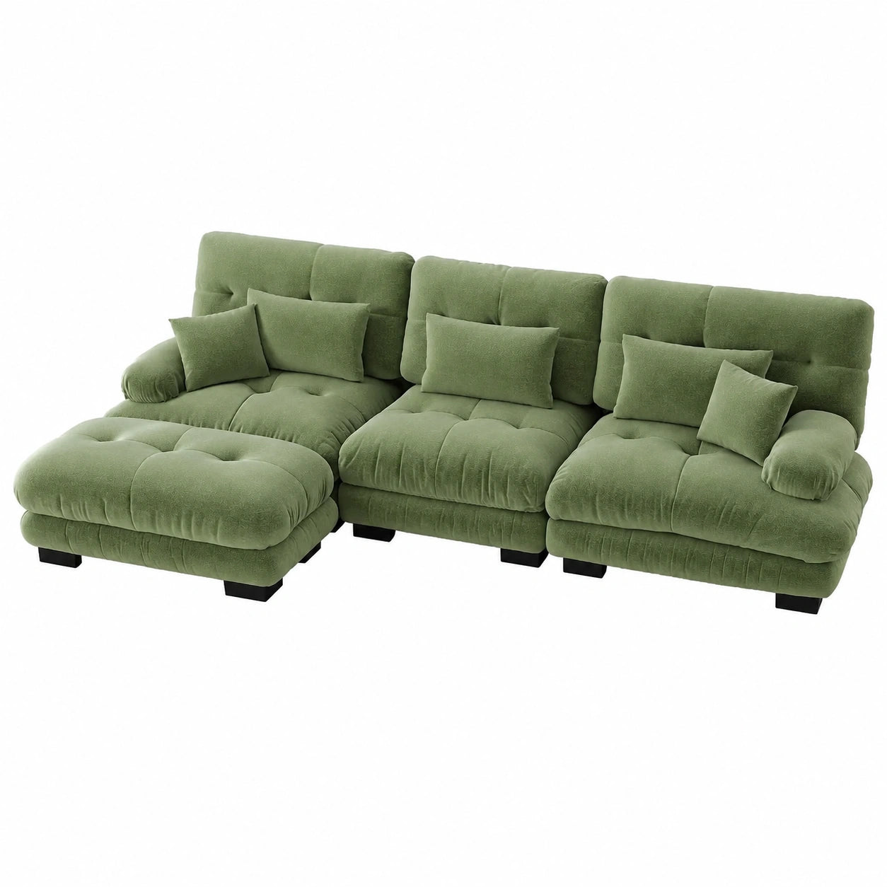Modulares Ecksofa in L-Form, modernes 3-Sitzer Wolkensofa, großes Schlafsofa mit 5 Kissen, 313x145x81 cm, Grün
