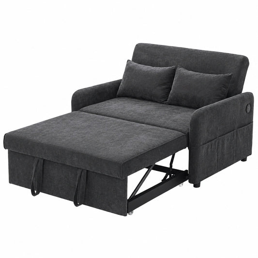 Elegantes Schlafsofa, verstellbar mit USB-Anschluss und Handyhalter, für Wohnzimmer & Heimkino, Farbe: Dunkelgrau