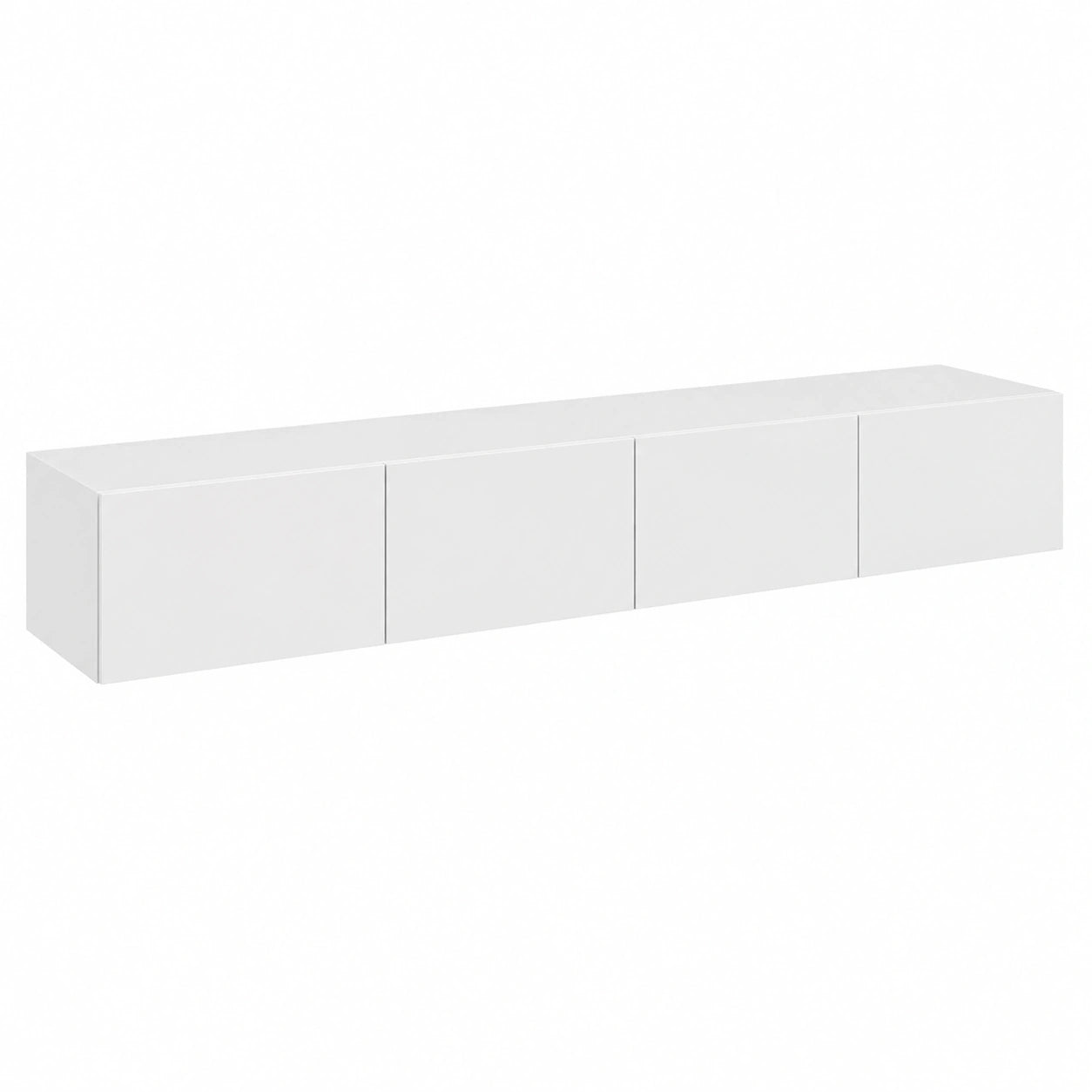 Moderne Wohnwand in Hochglanz Weiß – TV-Wand mit Hängeschrank und Push-to-Open Lowboard, 270 cm