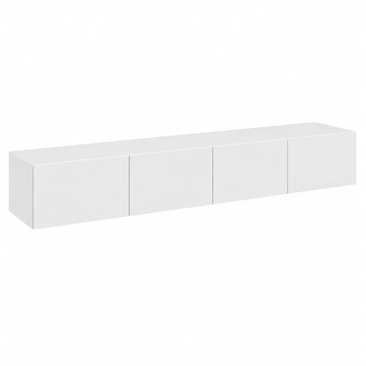 Moderne Wohnwand in Hochglanz Weiß – TV-Wand mit Hängeschrank und Push-to-Open Lowboard, 270 cm