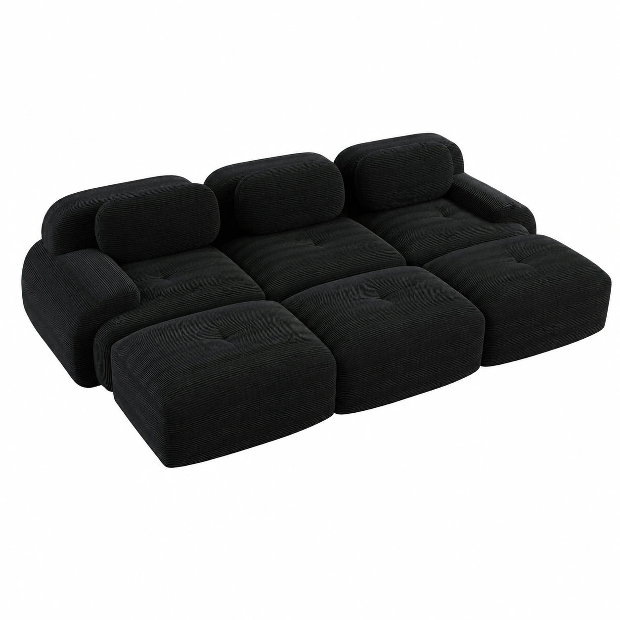 Modulares Ecksofa aus Cord, flexibel kombinierbar, mit Armlehnen und Hocker, für 2-4 Personen (Schwarz, 3-Sitzer-Lounge)