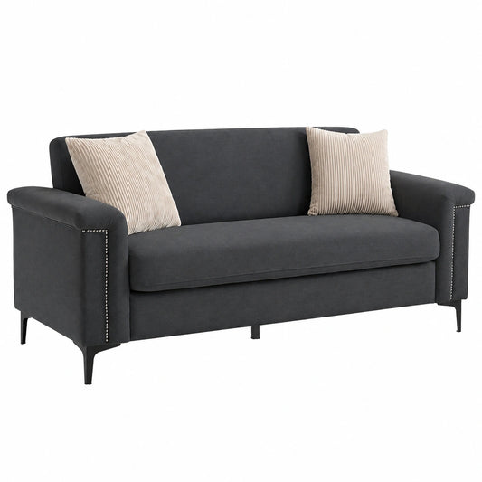 Ergonomisches Sofa mit Breiten Armlehnen und Stabilen Metallfüßen, Platzsparend in Dunkelgrau
