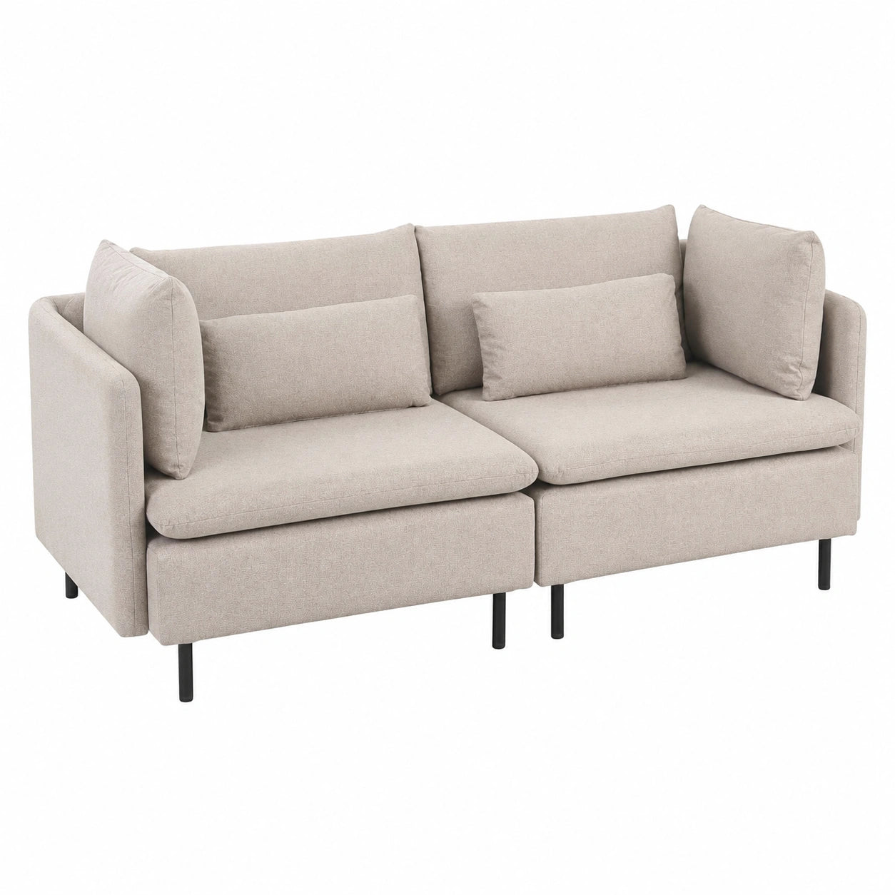 Modulares 2-Sitzer Sofa in Beige mit schmalen Armlehnen und Kissen, Modernes Design