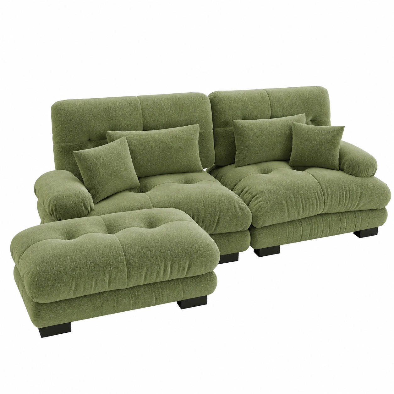 Modernes L-förmiges 2-Sitzer Ecksofa mit Kissen, Schlafsofa, 220x145x81cm, Grün
