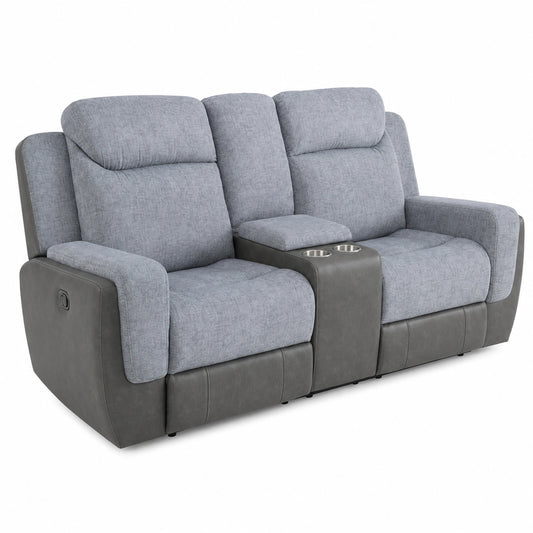Modernes 2-Sitzer Relaxsofa mit Mittelkonsole, Stoff & Leder, USB-Anschluss
