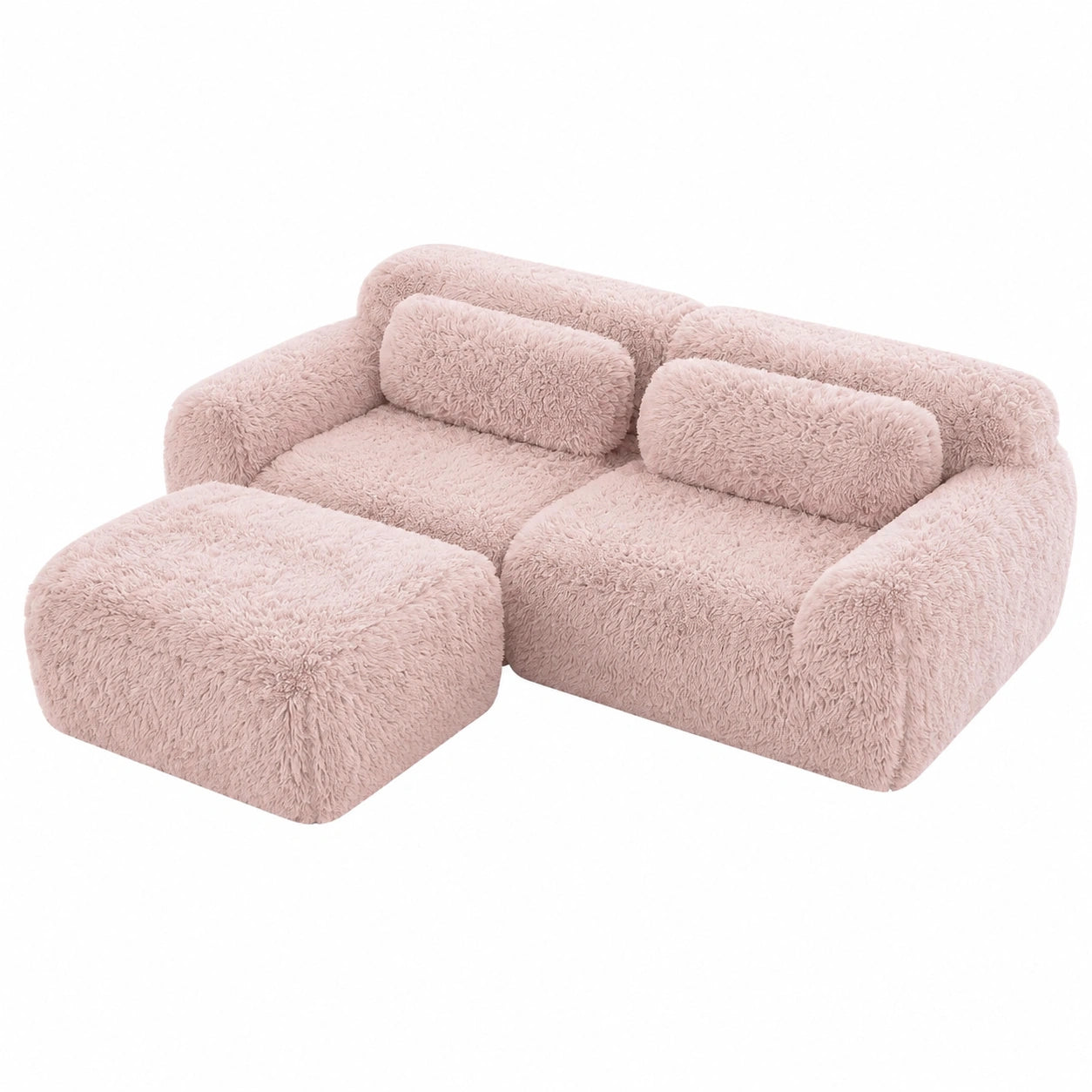 Modulares Ecksofa 2-Sitzer mit Ottomane, Plüsch, Rosa