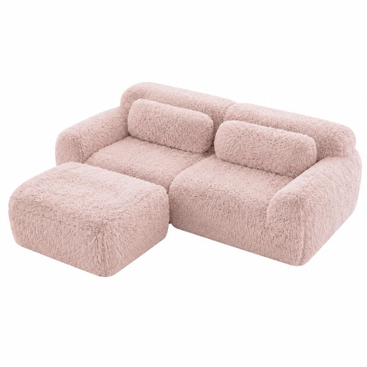 Modulares Ecksofa 2-Sitzer mit Ottomane, Plüsch, Rosa