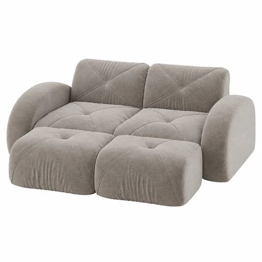 Dolamaní 2-Sitzer-Sofa mit Fußhockern, Chenille Stoff, Hochdichtes 32D Schaum, Rahmenlos, Rutschfest, Montagefrei, Braun
