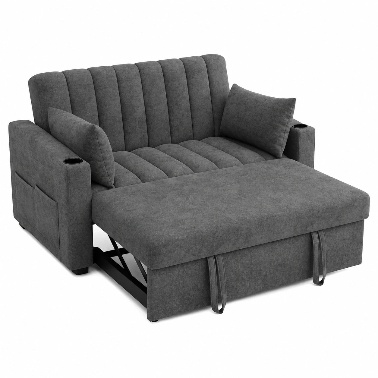 Multifunktionales Schlafsofa mit Verstellbarer Rückenlehne und Getränkehaltern, Grau