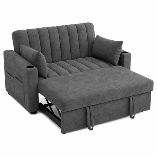 Multifunktionales Schlafsofa mit Verstellbarer Rückenlehne und Getränkehaltern, Grau
