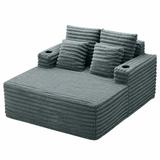 Große Chaiselongue aus Kunstfell, Schlafsofa mit Getränkehalter, weicher Sessel, keine Montage erforderlich, für Wohnzimmer, dunkelgrau