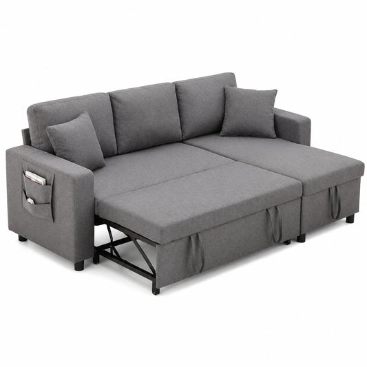 Modulares Schlafsofa mit Getränkehalter und Stauraum, L-förmig, modernes Design, links-rechts austauschbar, dunkelgrau