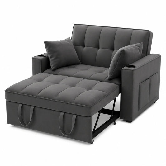 Sapgaks - Verstellbares 2-Sitzer Klappsofa mit Getränkehalter und Kissen, Schlafsofa Funktion