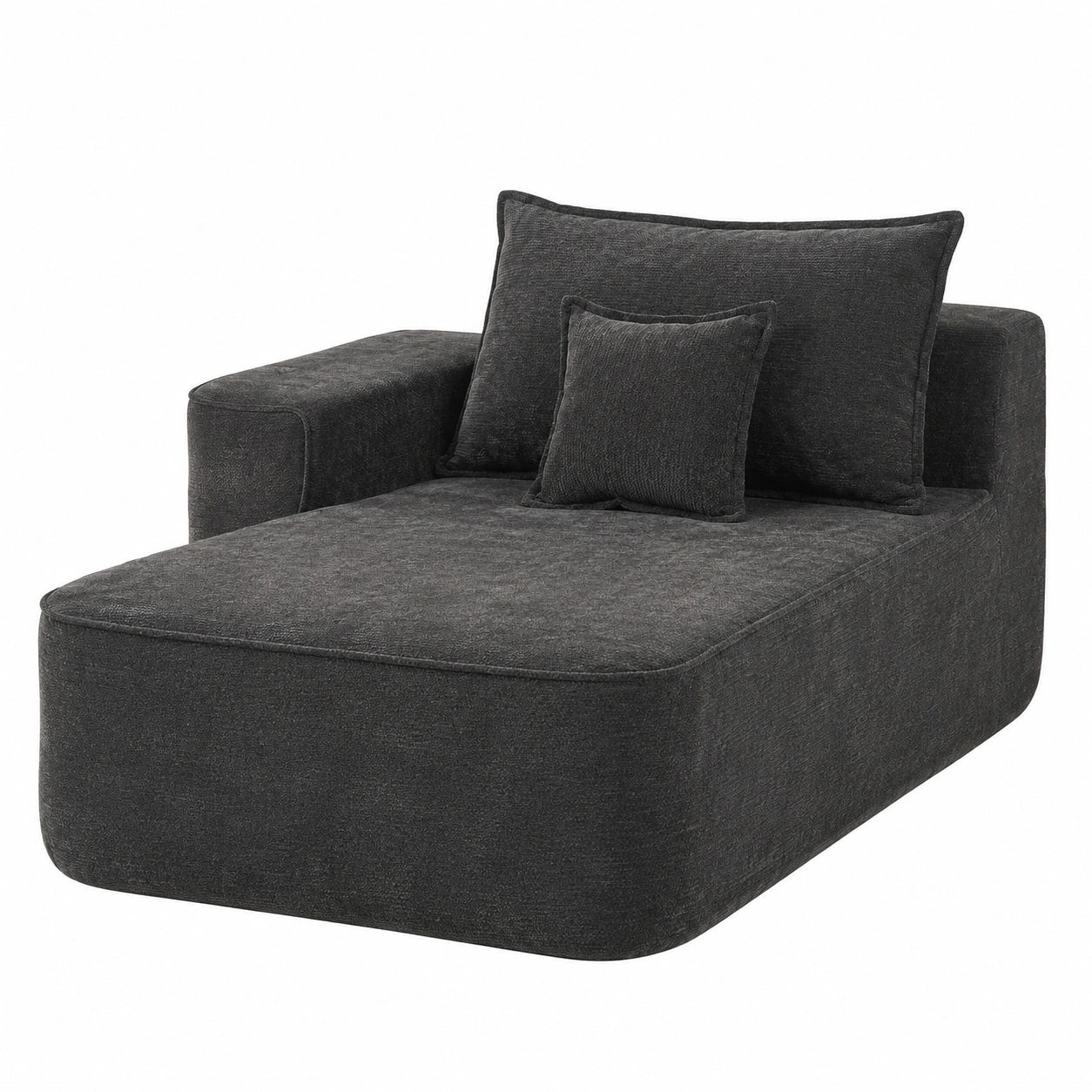 Bequeme Chaiselongue Schwarz mit Kissen und Seitentaschen, Weiches Polstersofa für Wohnzimmer und Büro