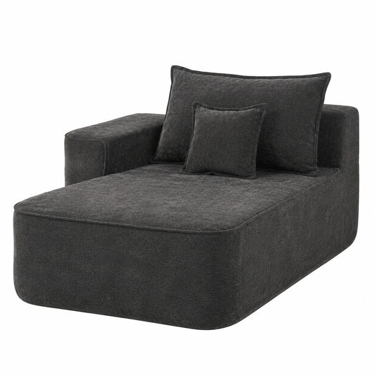 Bequeme Chaiselongue Schwarz mit Kissen und Seitentaschen, Weiches Polstersofa für Wohnzimmer und Büro