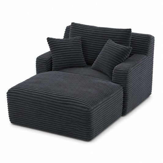 Bequemes Cord-Sofa mit Chaiselongue, Sofortgebrauch, Dunkelgrau