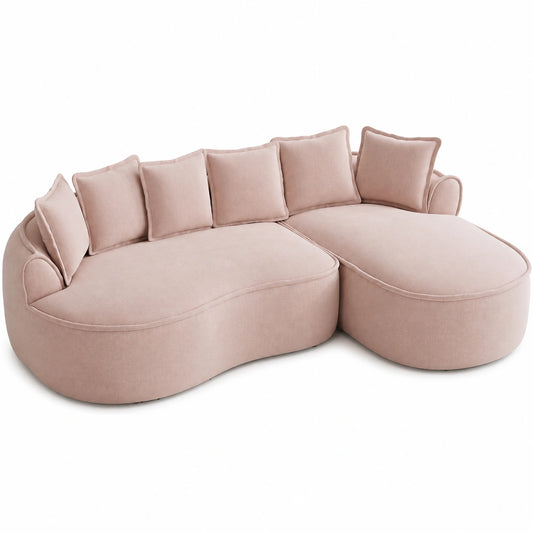 Modulares Wolkensofa in R-Form, Großes Entspannungssofa ohne Rahmen, 6 Kissen, 252x164x67cm, Rosa