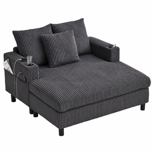 Multifunktionales Schlafsofa mit LED und USB, Dunkelgrau, mit Getränkehaltern